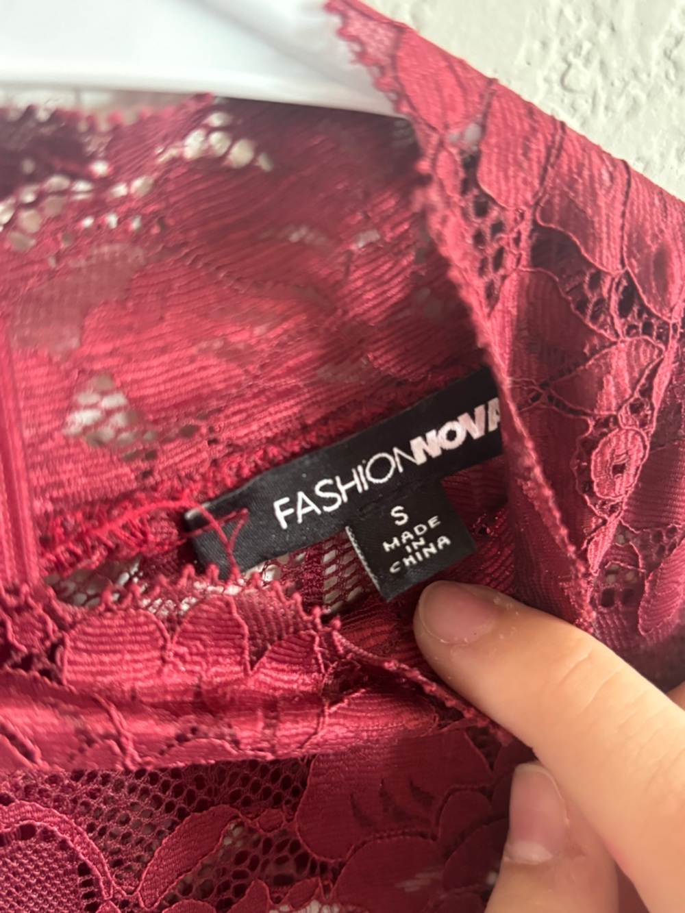 Fashion Nova Lace Long-Sleeve Top - Burgundy - Picture 2 of 3